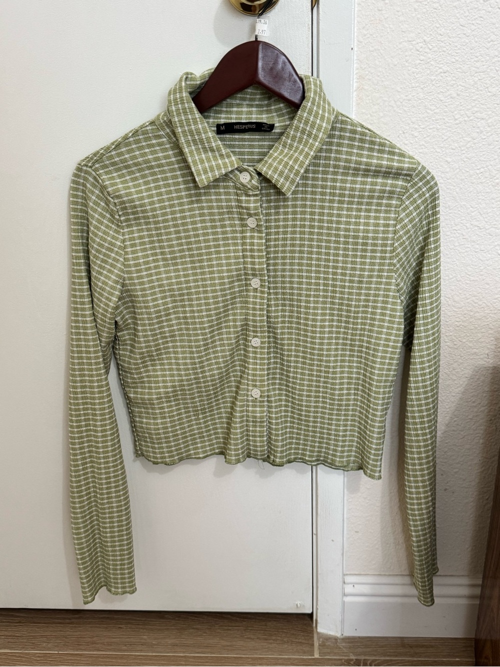 Windsor Light Olive Plaid Button-Front Crop Shirt